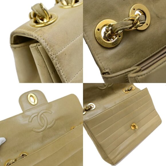 CHANEL CC Horizontal Stitch 30 Chain Shoulder Bag Leather Beige Vintage - Picture 6 of 16